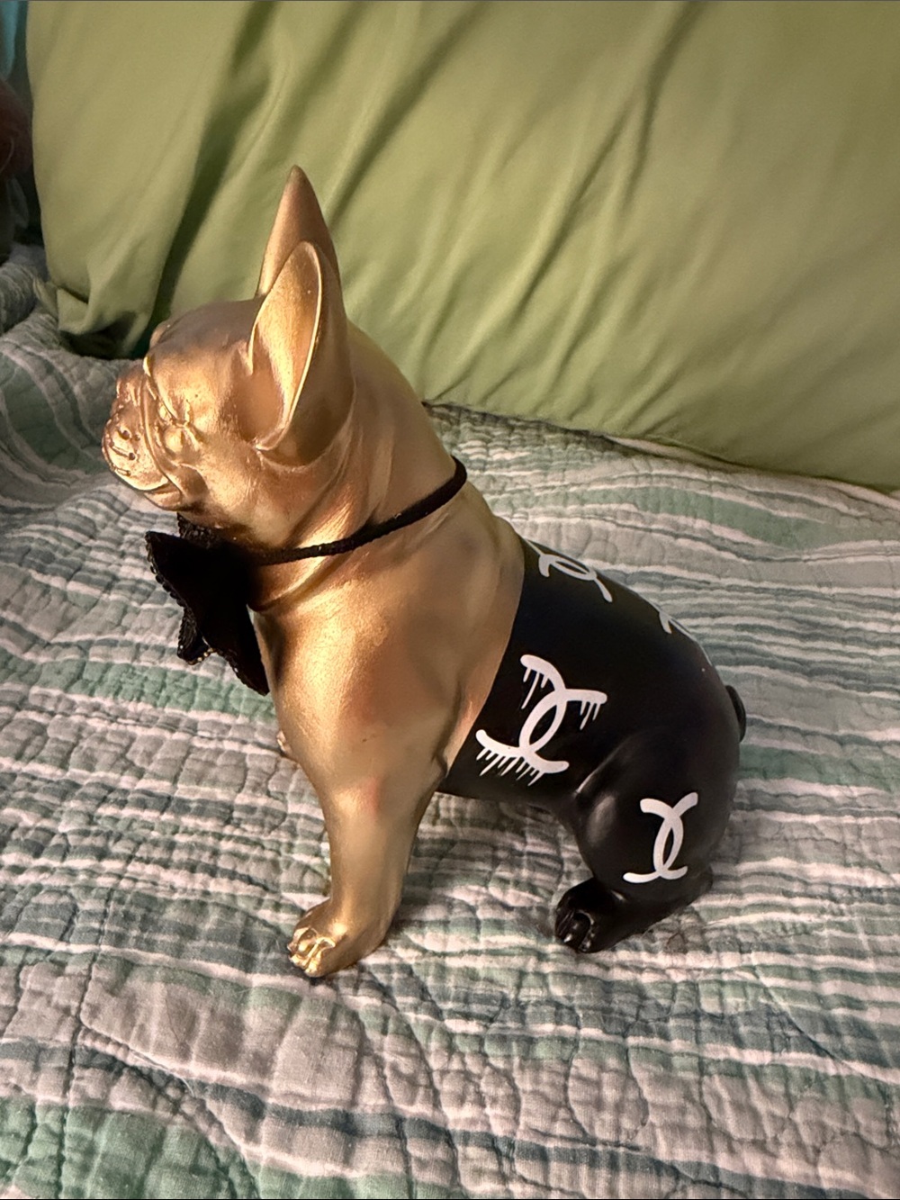 Decorative Gold & Black French Bulldog Statue for Dogs Lovers - Picture 2 of 4